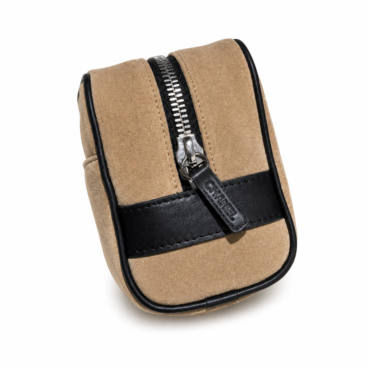 Chanel Camel Suede Barrel Bag | Black CC Appliqué & Black Leather Trim