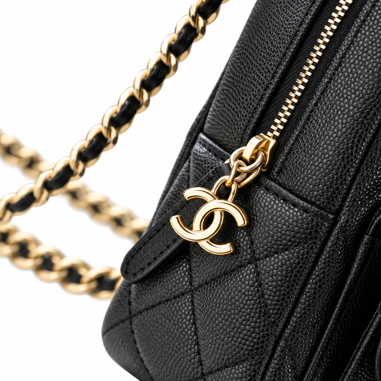 Chanel Quilted Grained Leather Mini Chain Backpack Black 18×13×9cm