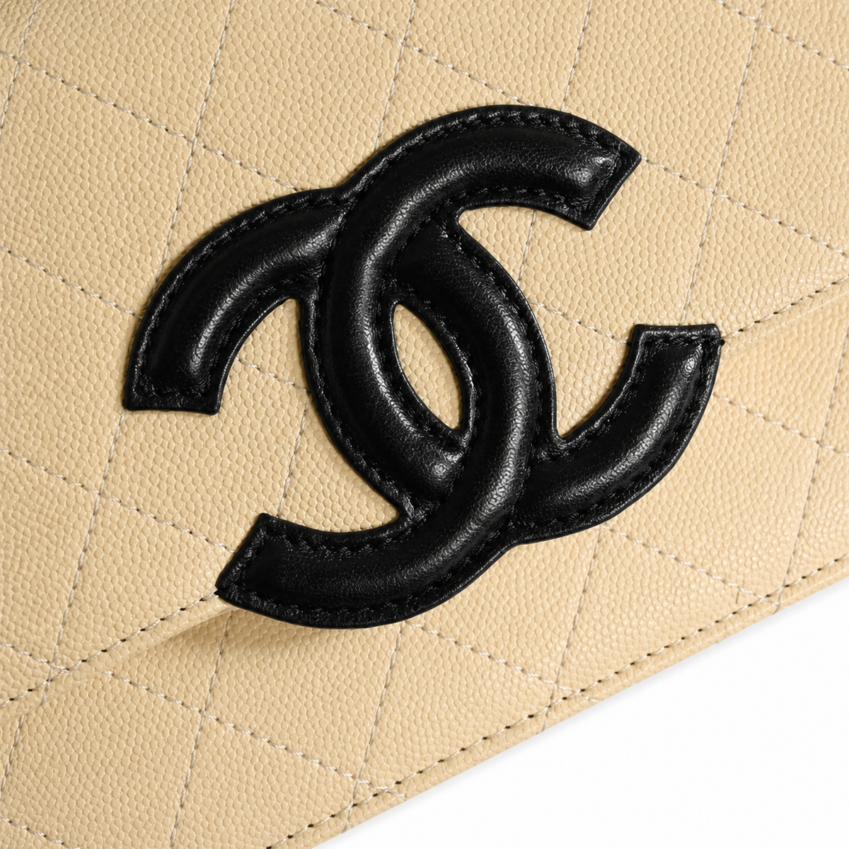 Chanel Beige Caviar WOC | Contrast Black CC & Black Chain — 19cm