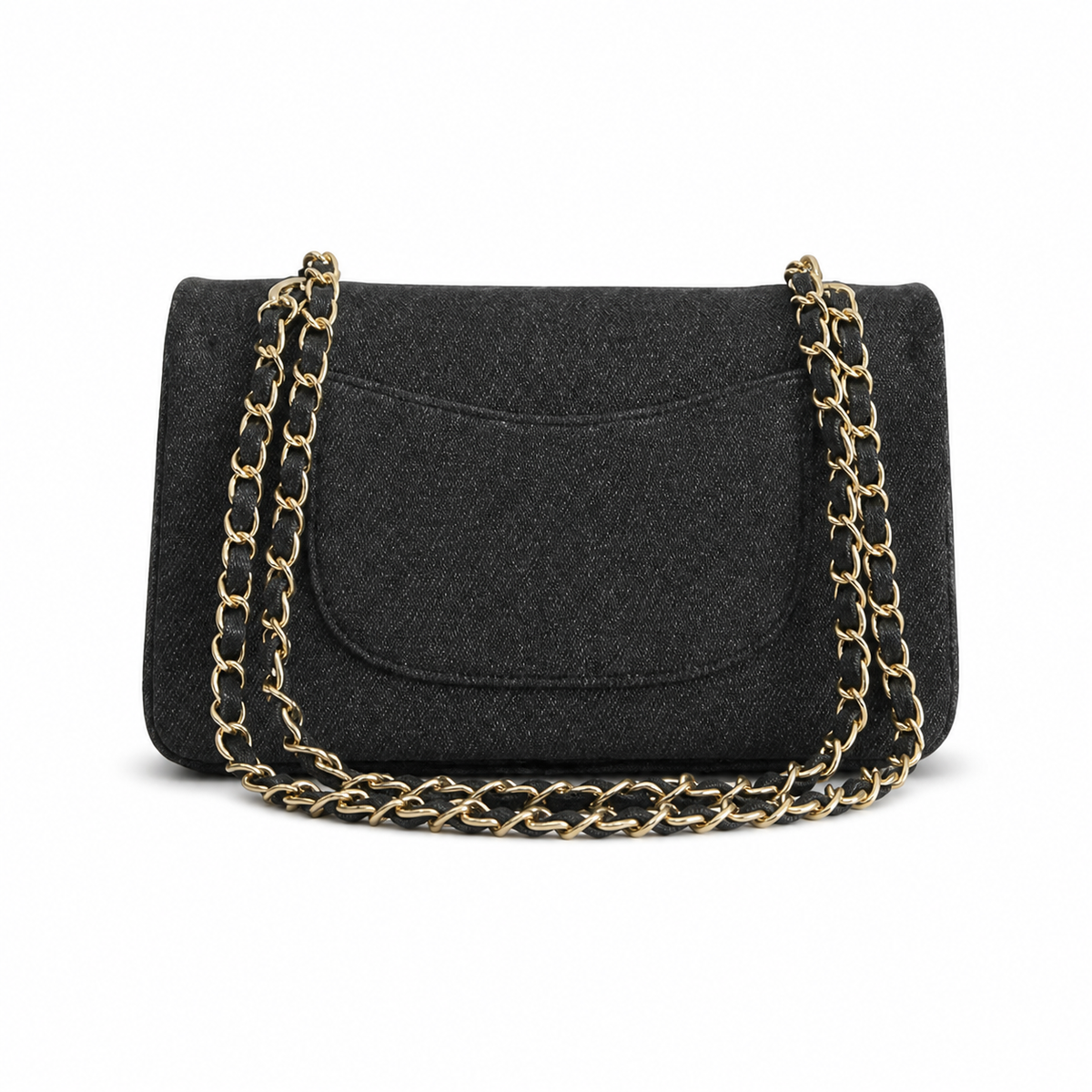 Chanel Dark Denim Medium Flap | Hand-Embroidered Crystal Flowers & Antique Gold CC — 25.5cm