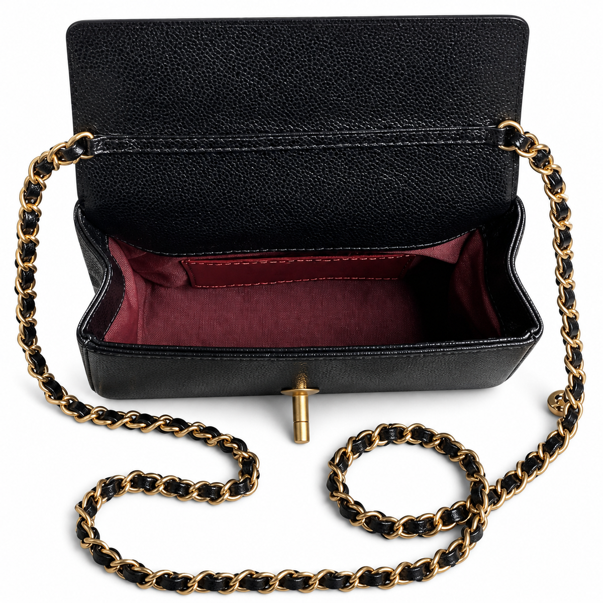 Chanel Mini Flap Bag Black Caviar Leather | Double CC Charm & Aged Gold CC — 17.5cm