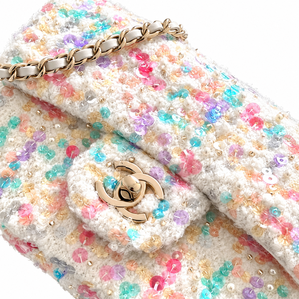 Chanel Sequin Pearl Embellished Mini Bag 14×21×8cm