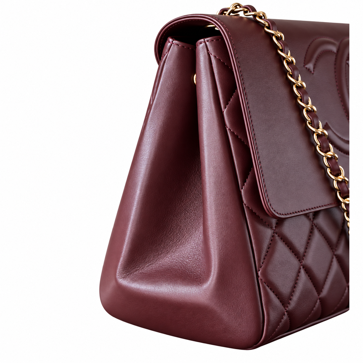 Chanel Large Embossed CC Flap Bag Lambskin Burgundy Gold 33cm