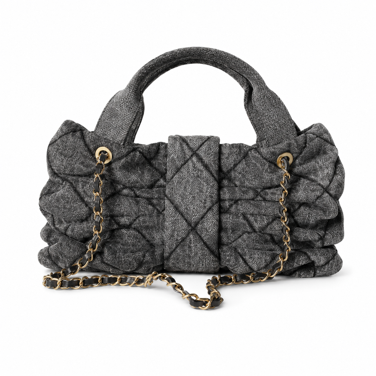 Chanel Dark Denim Honeycomb Quilted Shopping Tote | CC Diamond Gold Grey — 29x38cm