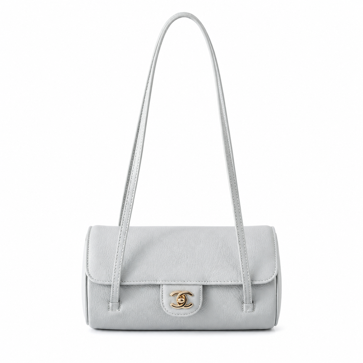 Chanel Powder Blue Caviar Cylindrical Shoulder Bag | Twin Flat Strap — 20cm