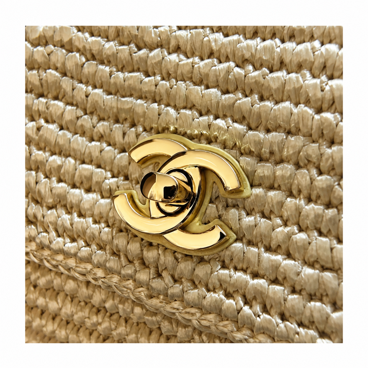 Chanel CC Raffia Woven Flap Bag | Natural Beige & Gold Chain — 25cm