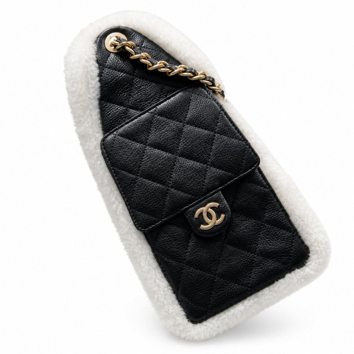 Chanel Quilted Hobo Bag Black Calfskin & White Shearling | Gold CC Chain — 30cm