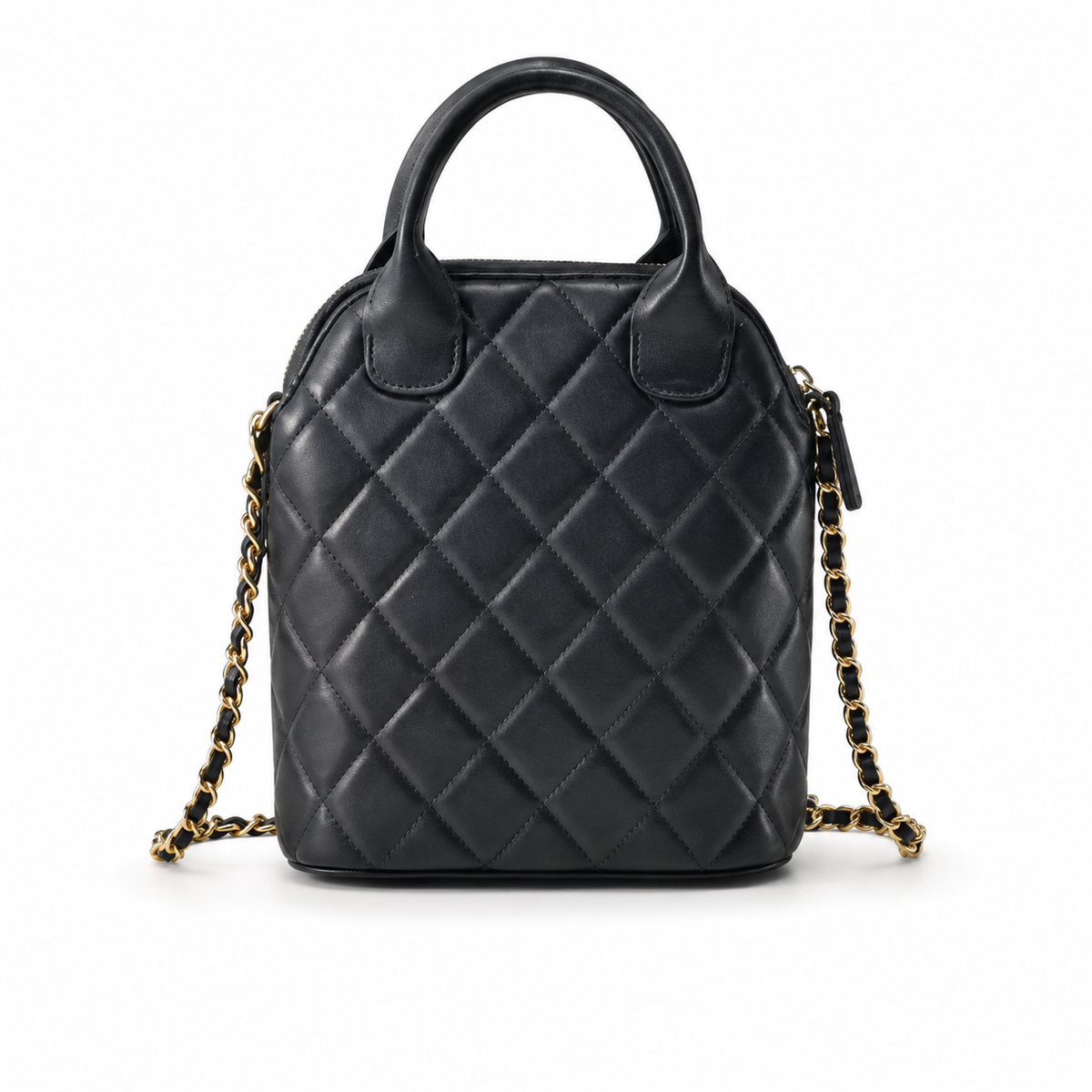 Chanel Black Quilted Lambskin Mini Bucket Bag | Double-Pull Gold Zipper, Dual Compartment & D-Ring Top Handle