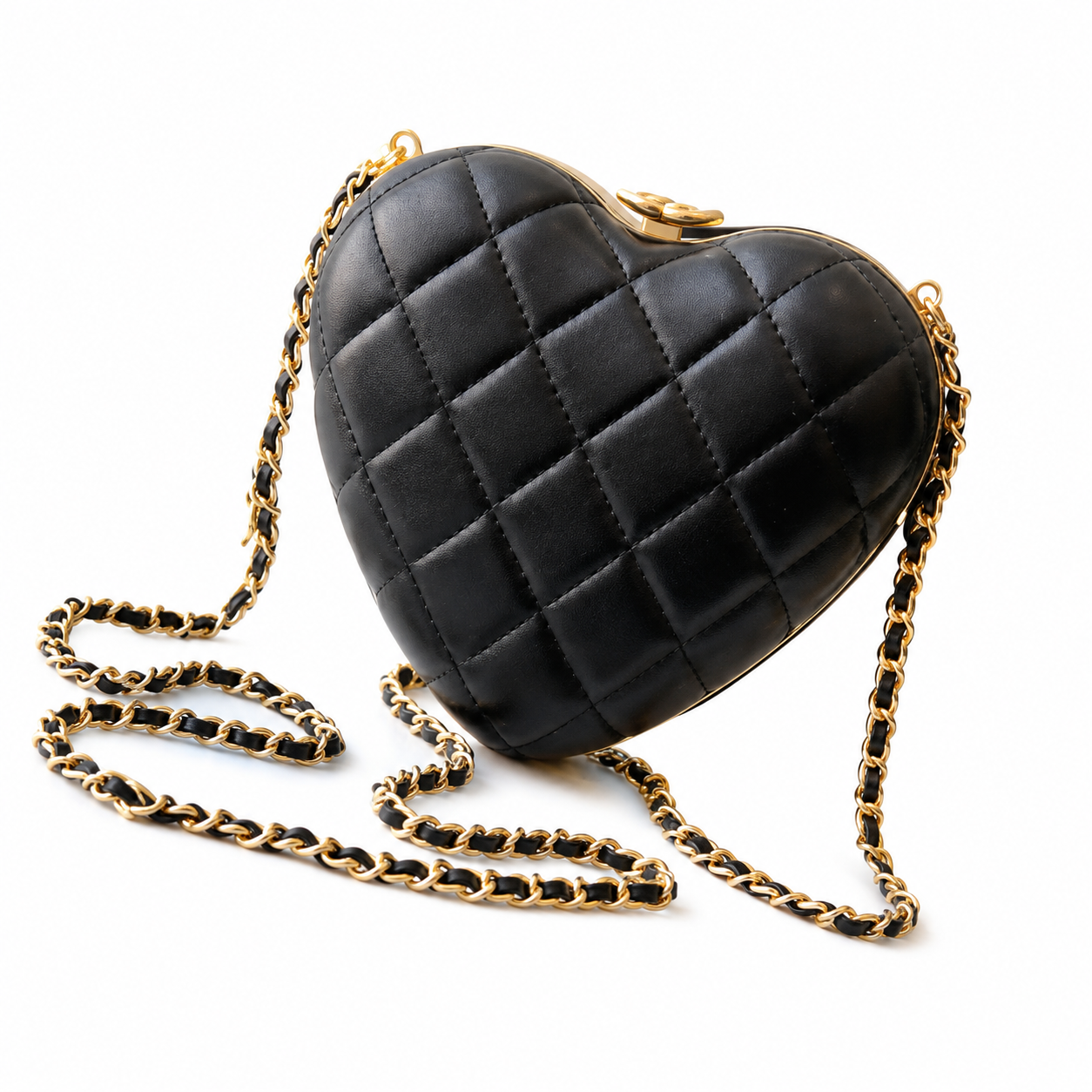 Chanel Quilted Minaudière Evening Clutch | Gold Frame CC Chain Black — 12x11cm