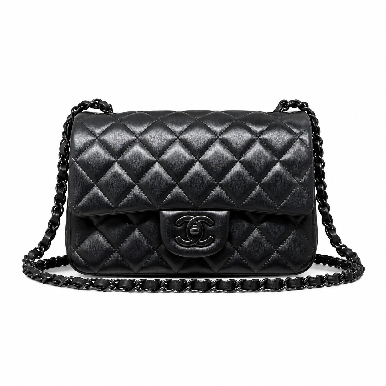 Chanel So Black Lambskin Classic Double Flap Bag | Matte Black CC Turn-Lock & Black Chain