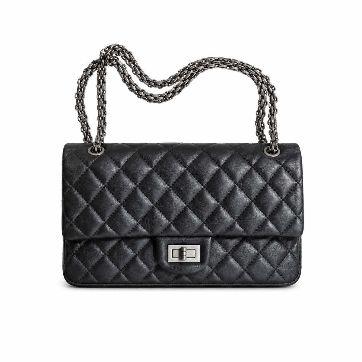 Chanel Black Aged Calfskin Quilted Flap Bag | Ruthenium Mademoiselle Lock & Multi-Chain