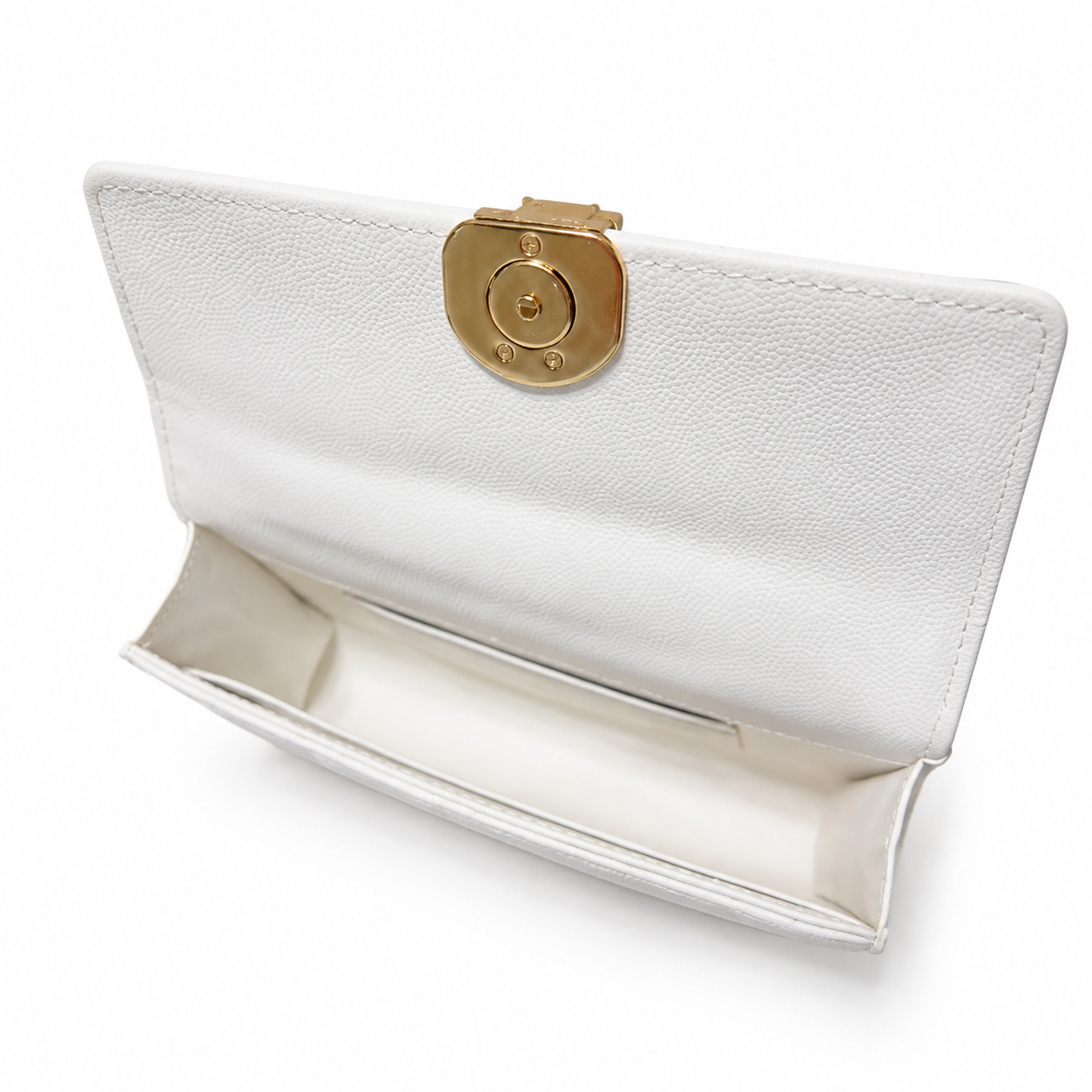Chanel White Smooth Quilted Mini Top Handle Flap Bag | Gold Chain-Link CC Turn-Lock with Central Sphere & Dual White Chain