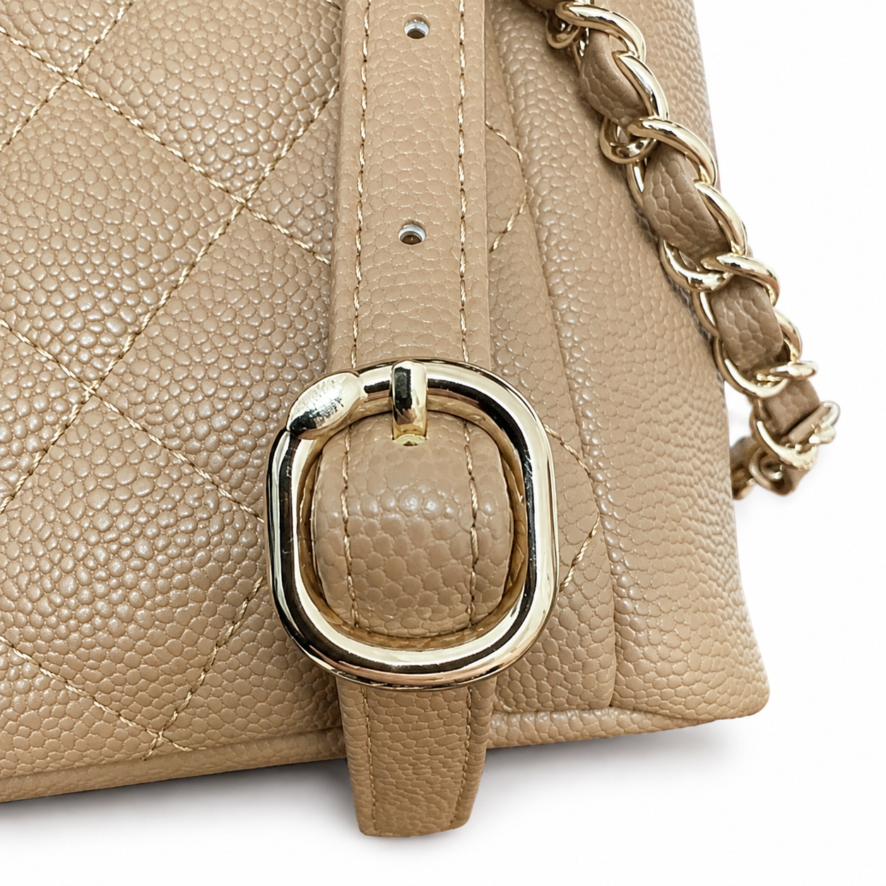 Chanel Duma Suede Quilted Backpack | CC Turn-Lock Gold Chain Camel Beige — 20.5x20cm