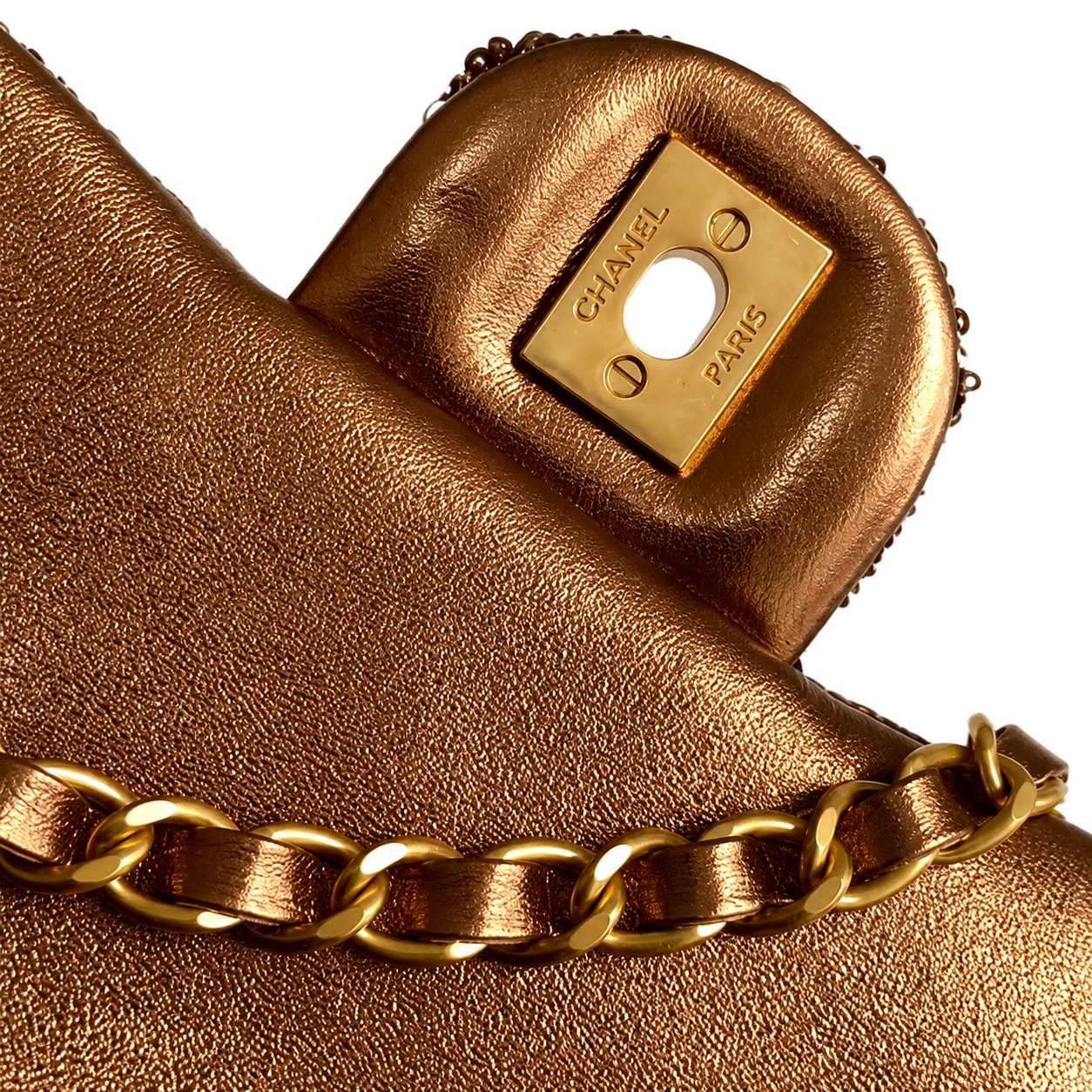 Chanel Chocolate Seed Bead & Champagne Gold Sequin Giraffe-Print Flap Bag | Antique Gold CC & Brown Leather Chain