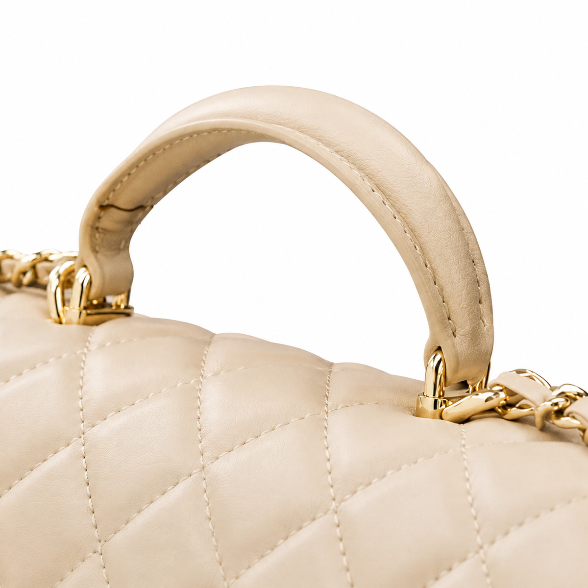 Chanel Cream Ivory Large Diamond-Quilted Lambskin Flap Bag | Top Handle & Pure Gold Chain