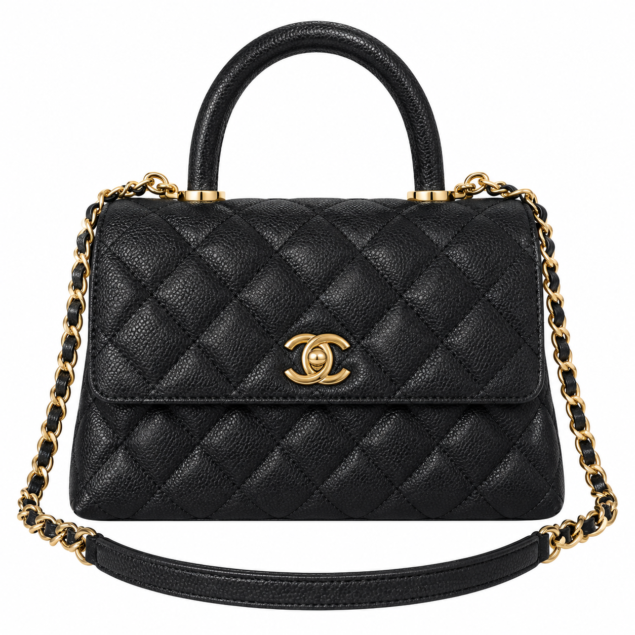 Chanel Coco Handle Quilted Caviar Top Handle Bag Black 23cm