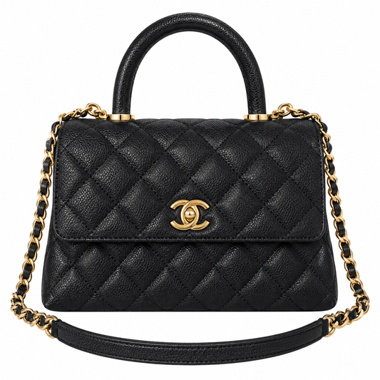 Chanel Coco Handle Quilted Caviar Top Handle Bag Black 23cm