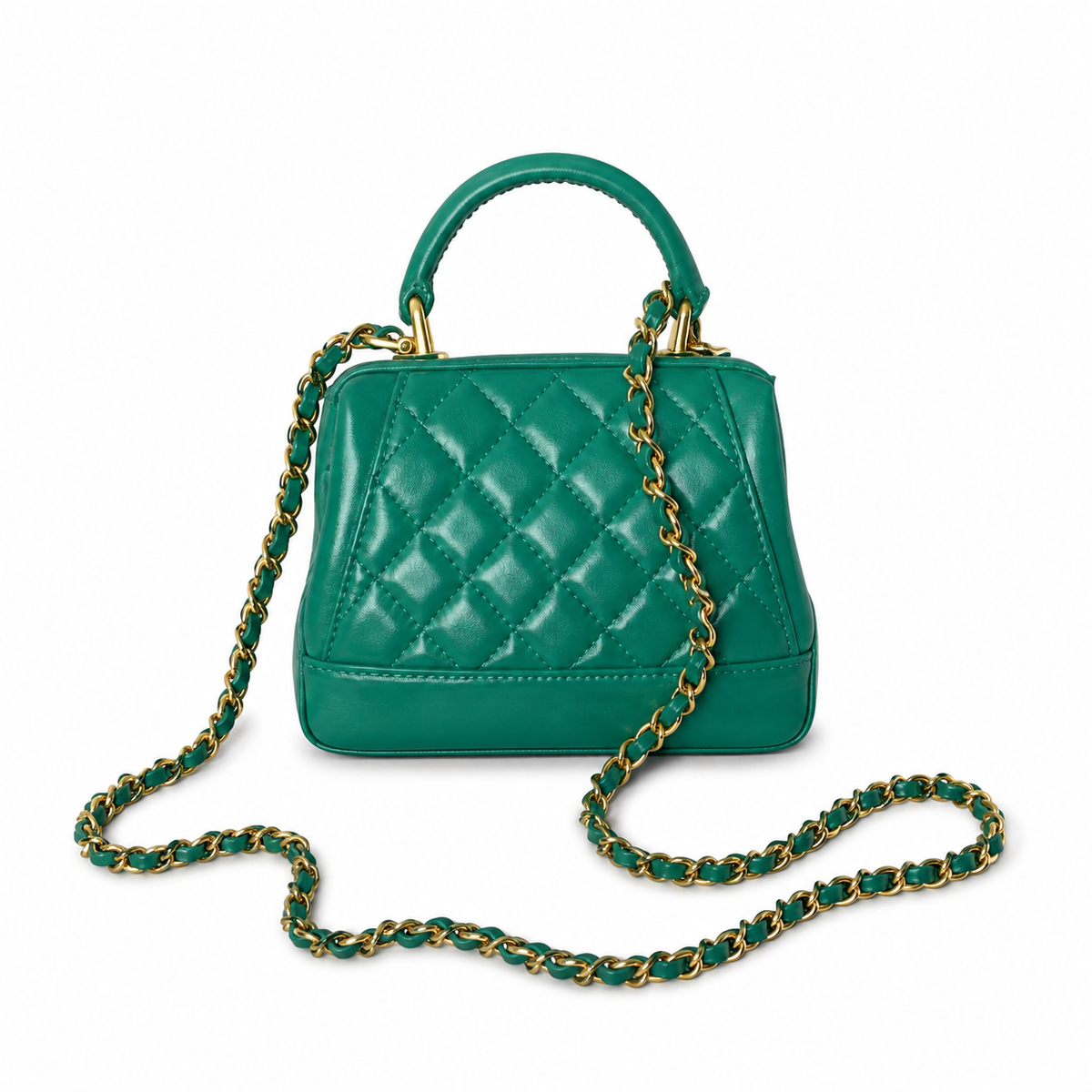 Chanel Mini Top Handle Box Bag | CC Turn-Lock Gold Chain Emerald Green — 9x13cm