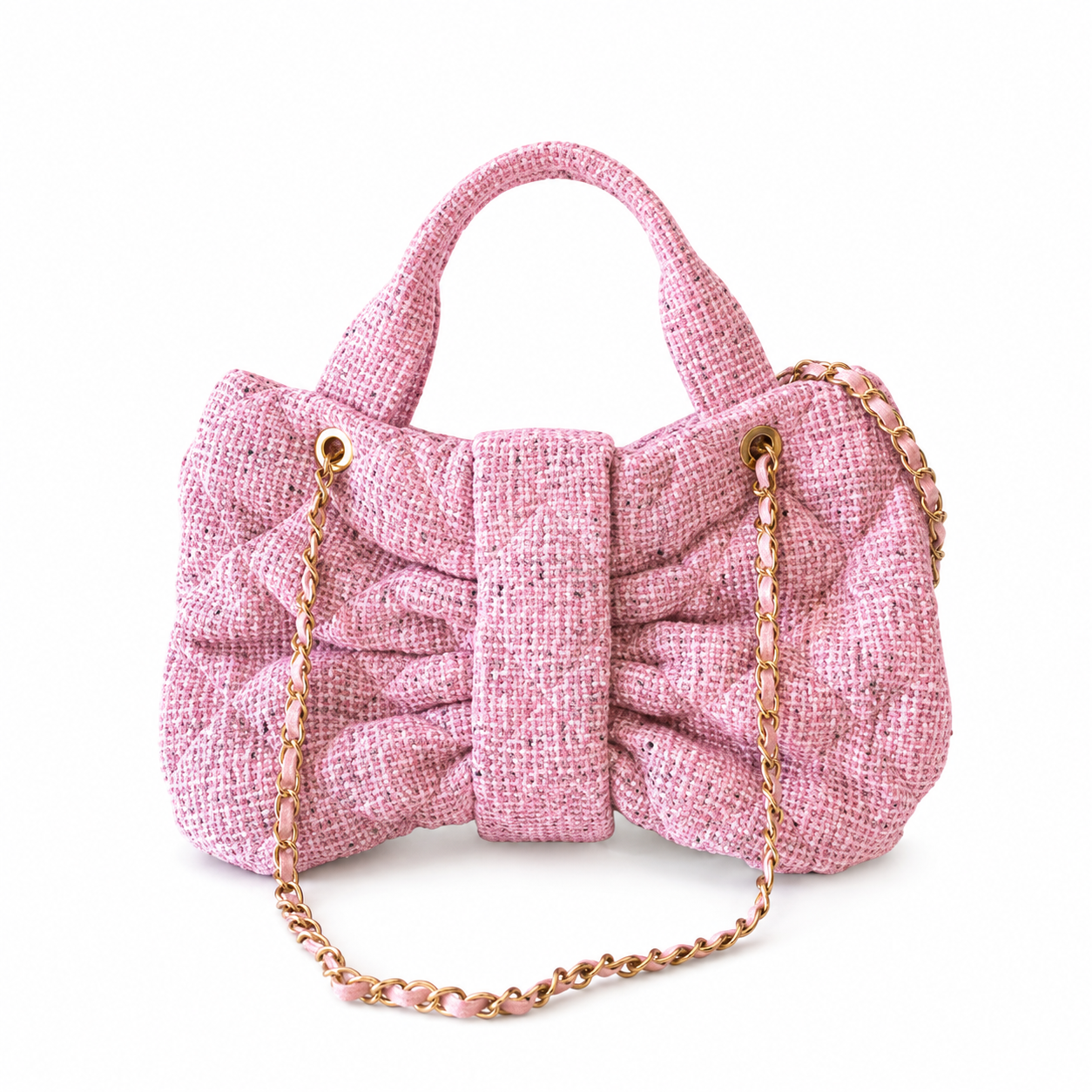 Chanel Pink Bouclé Tweed Large Shopping Tote | CC Gold Chain Pink — 29x38cm