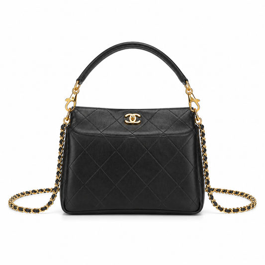 Chanel 22 Mini Shopping Bag Black Quilted Lambskin | CHANEL Tag & Burgundy Interior — 23cm