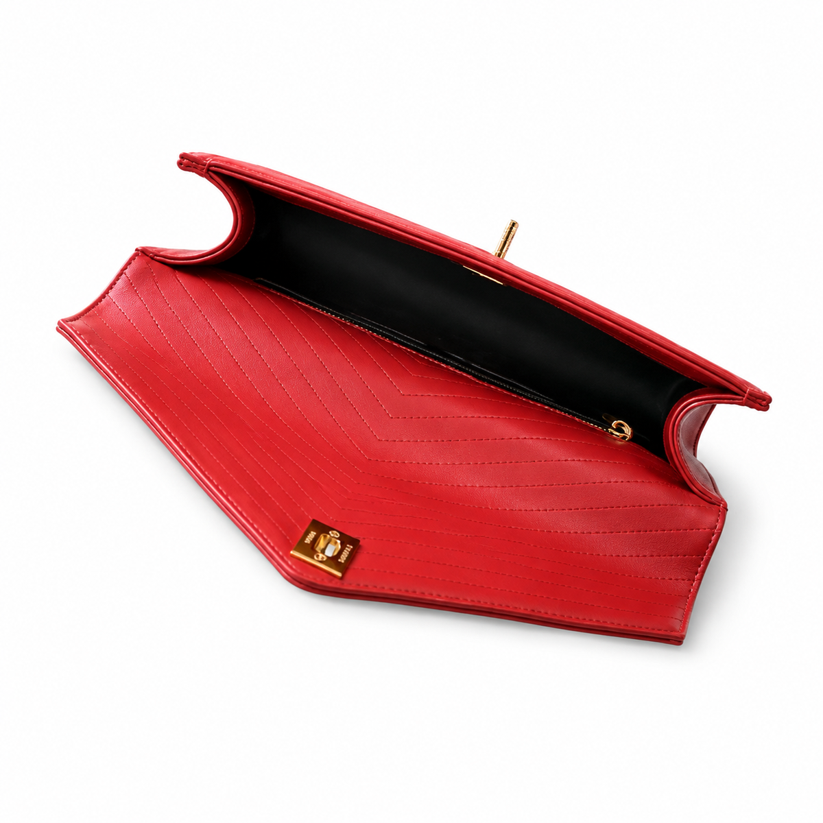 Chanel Scarlet Red Chevron-Quilted Lambskin Envelope Bag | Tonal Top Handle & Gold CC