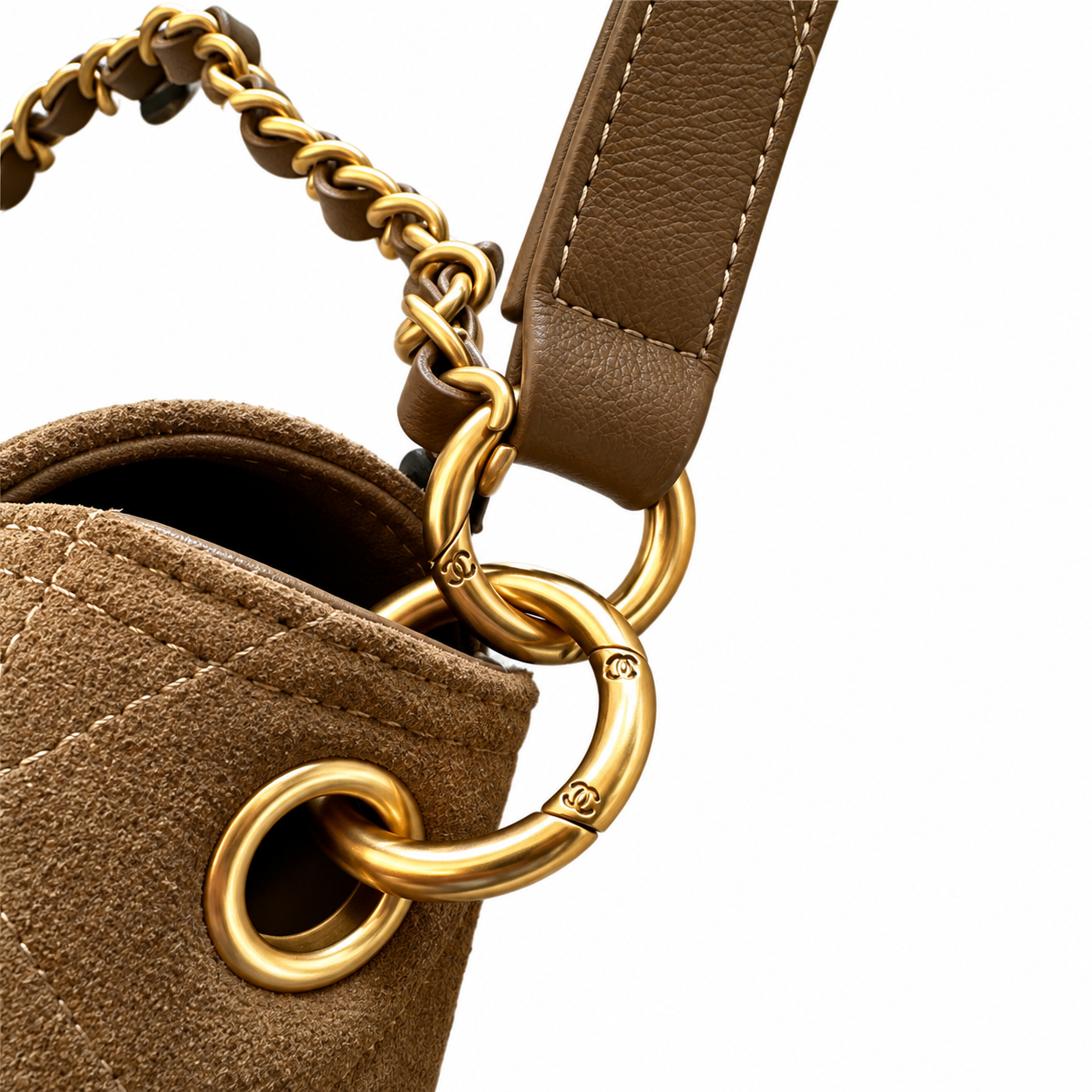 Chanel Quilted Suede CC Turn-Lock Flap Bag Khaki 30×25×7cm