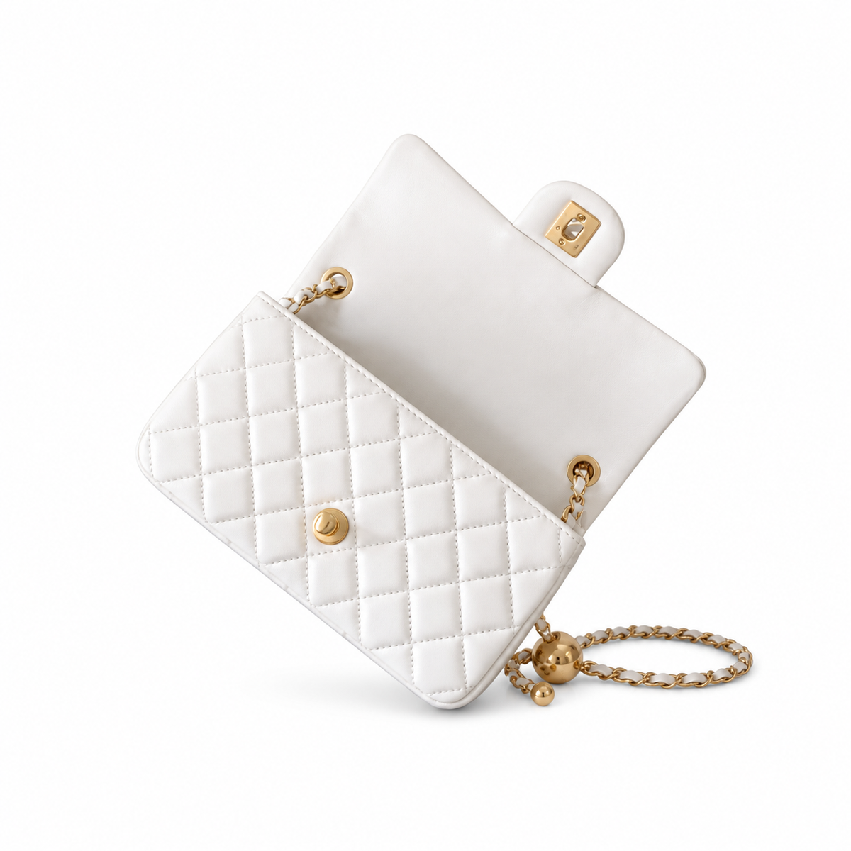 Chanel Classic Flap Bag | CC Turn-Lock Gold Chain Diamond Quilted — 23cm