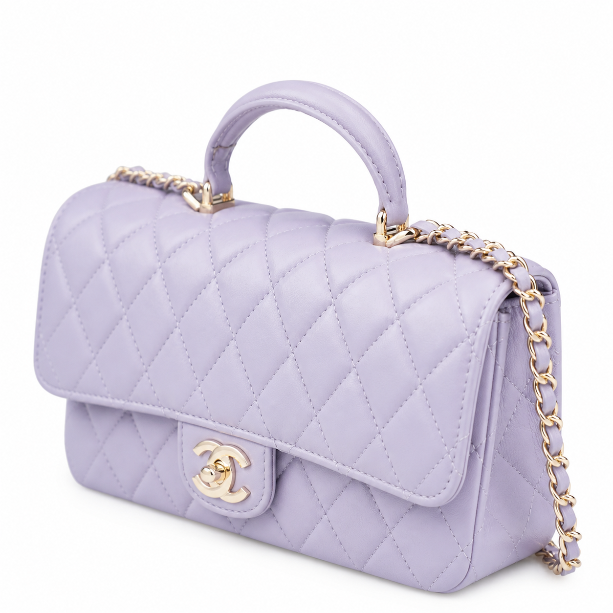 Chanel Pale Lavender Quilted Lambskin Two-Piece Set | Mini Flap & Zip Pouch — 25cm