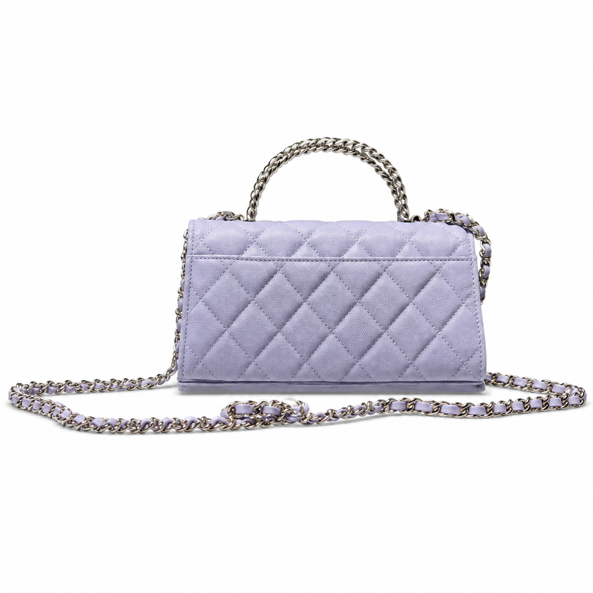 Chanel Lavender Caviar Quilted Mini Top Handle Flap Bag | Crystal CC Closure, Silver Chain & Tonal Lavender Interlace