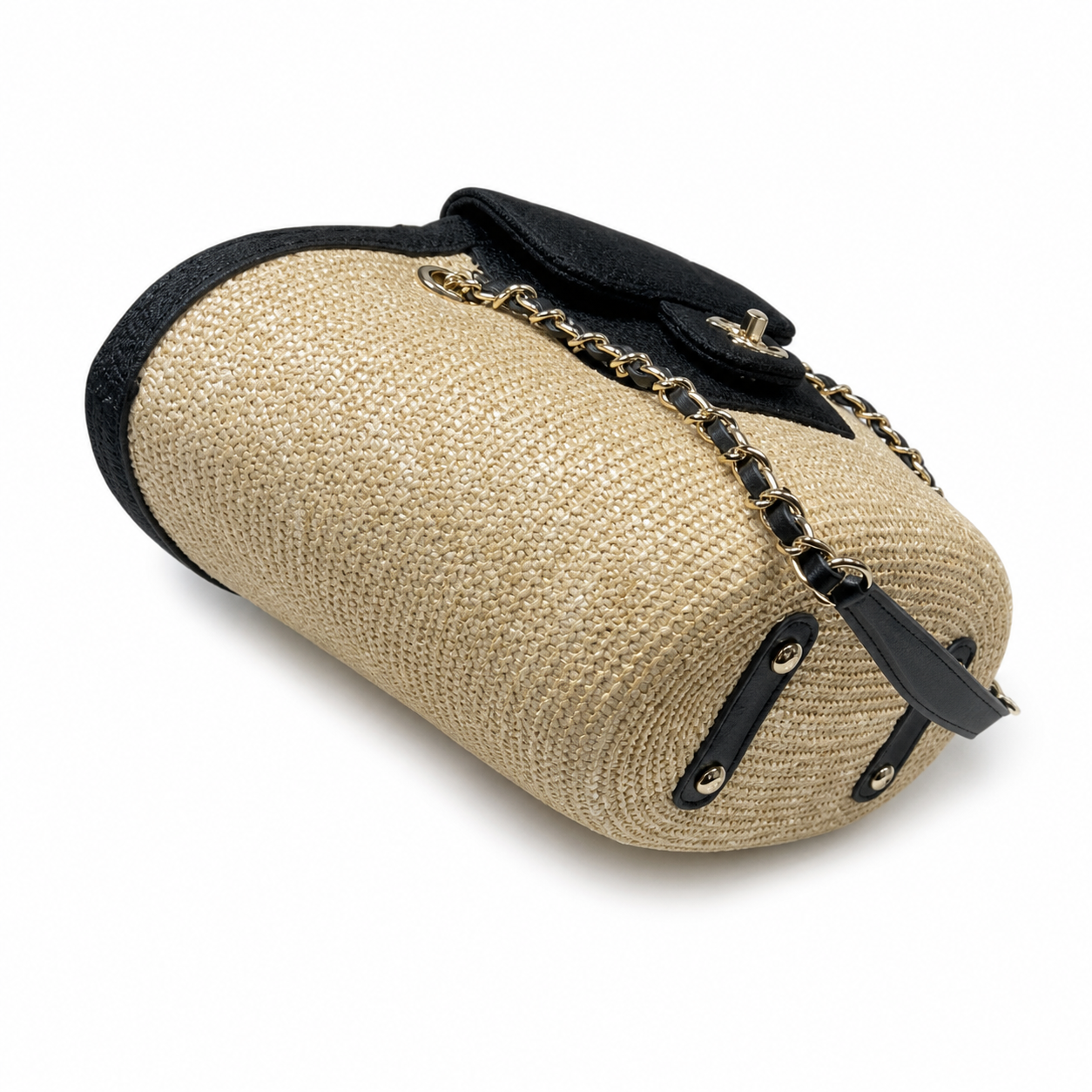 Chanel Small Basket Bag Natural Raffia & Black Grosgrain | Gold CC Turn-Lock & Side Zip — 41cm