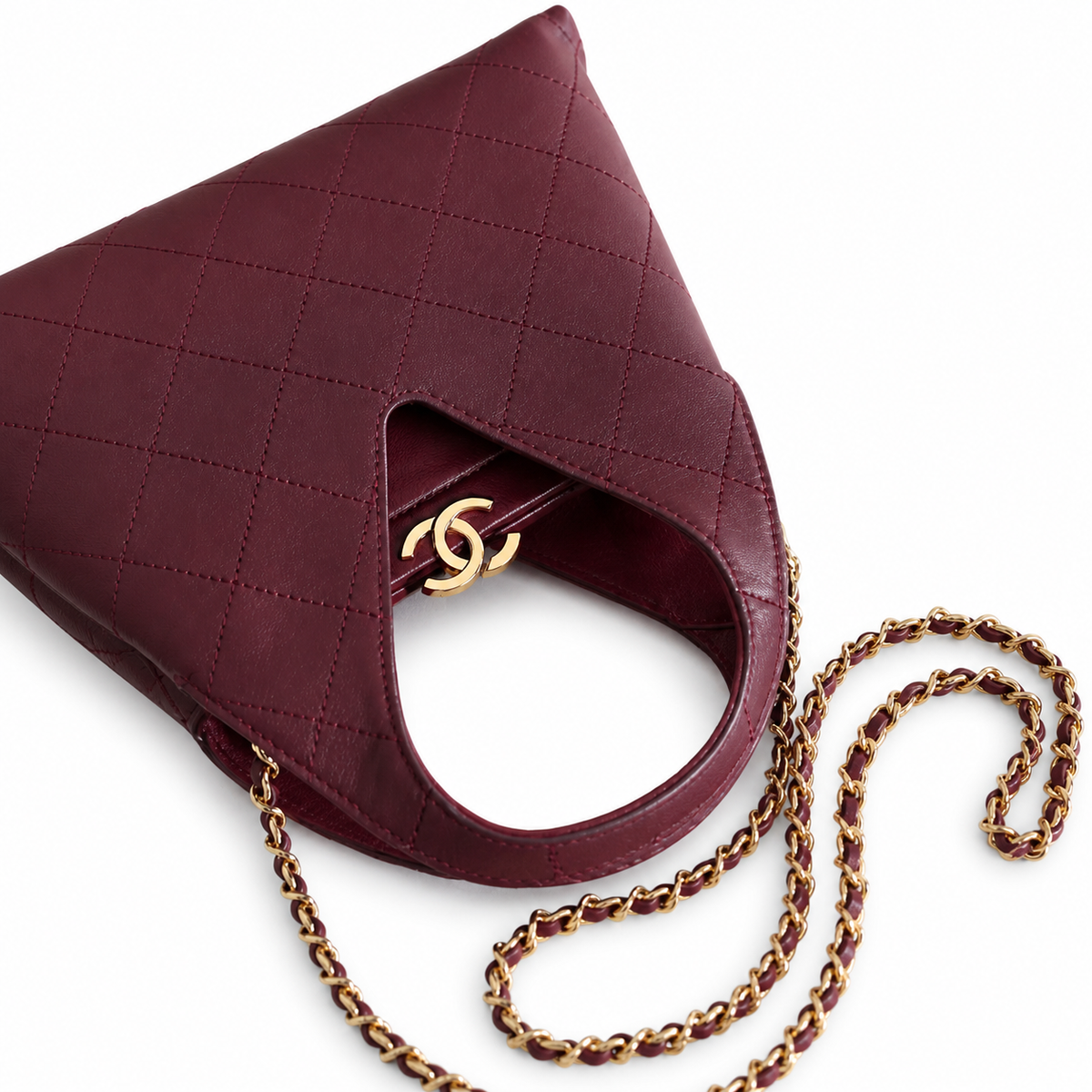 Chanel Large Hobo Bag Deep Burgundy Diamond-Quilted Lambskin | Gold CC Clasp — 32cm