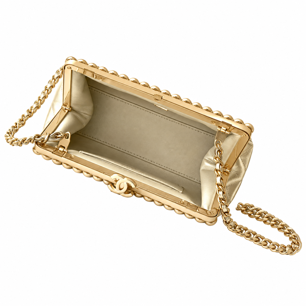 Chanel Quilted Metallic Elongated Flap Bag Gold 10×20×7cm