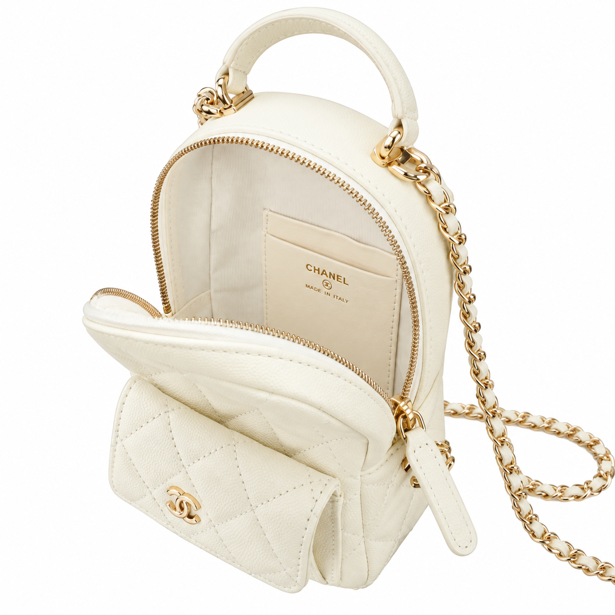Chanel Quilted Lambskin Mini Chain Backpack Ivory 18×13×9cm
