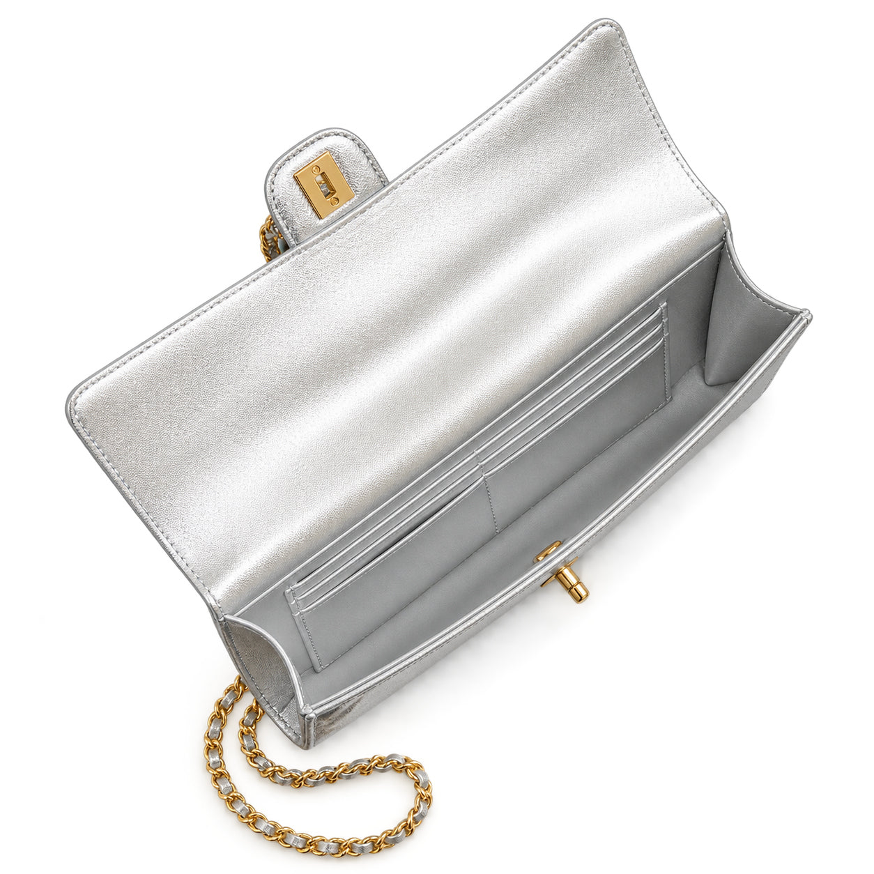 Chanel CC Quilted Cylindrical Flap Bag | Silver Metallic & Gold — 25cm