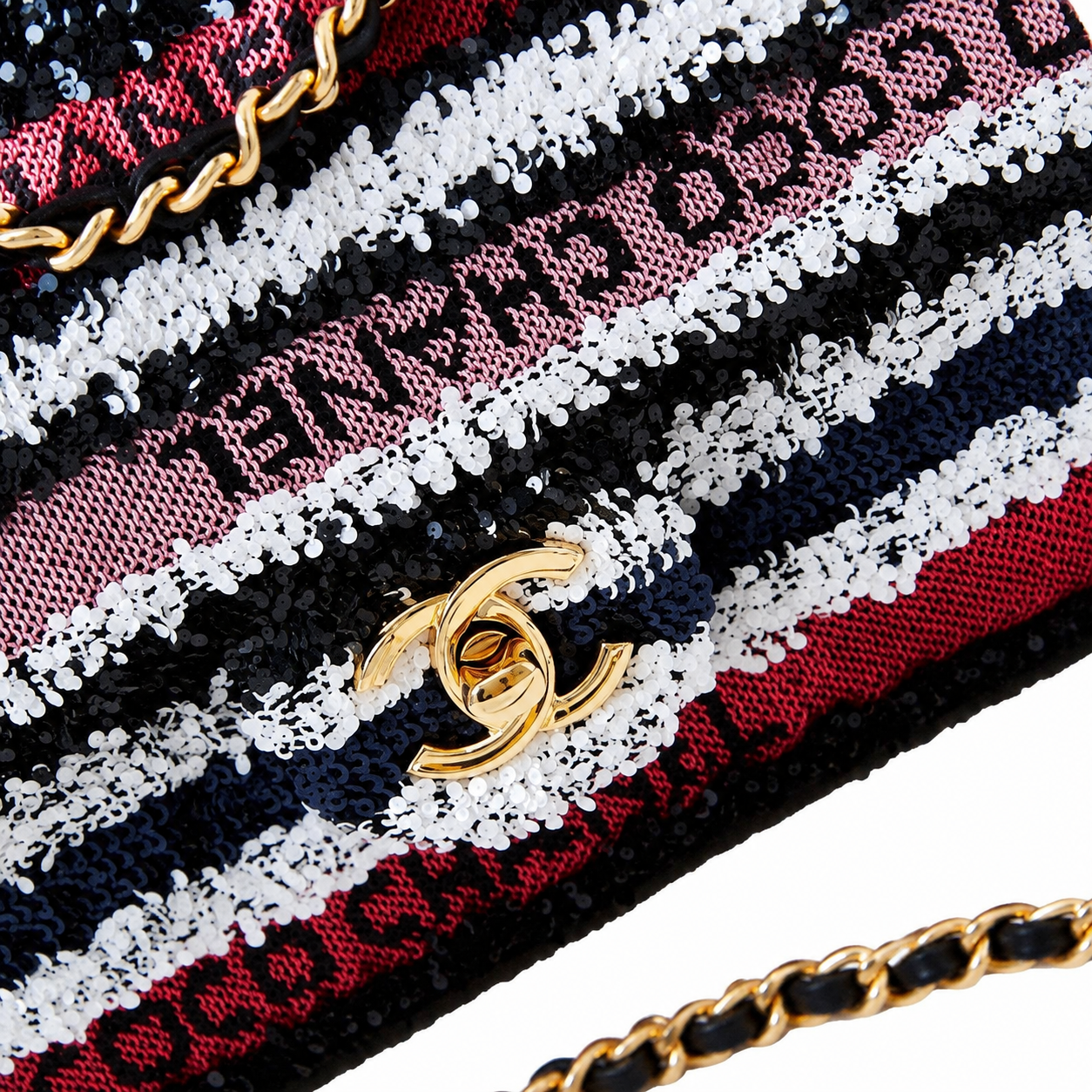 Chanel Multi-Color Sequin Stripe Flap Bag | COCO CHANEL Letter Sequins & Gold CC