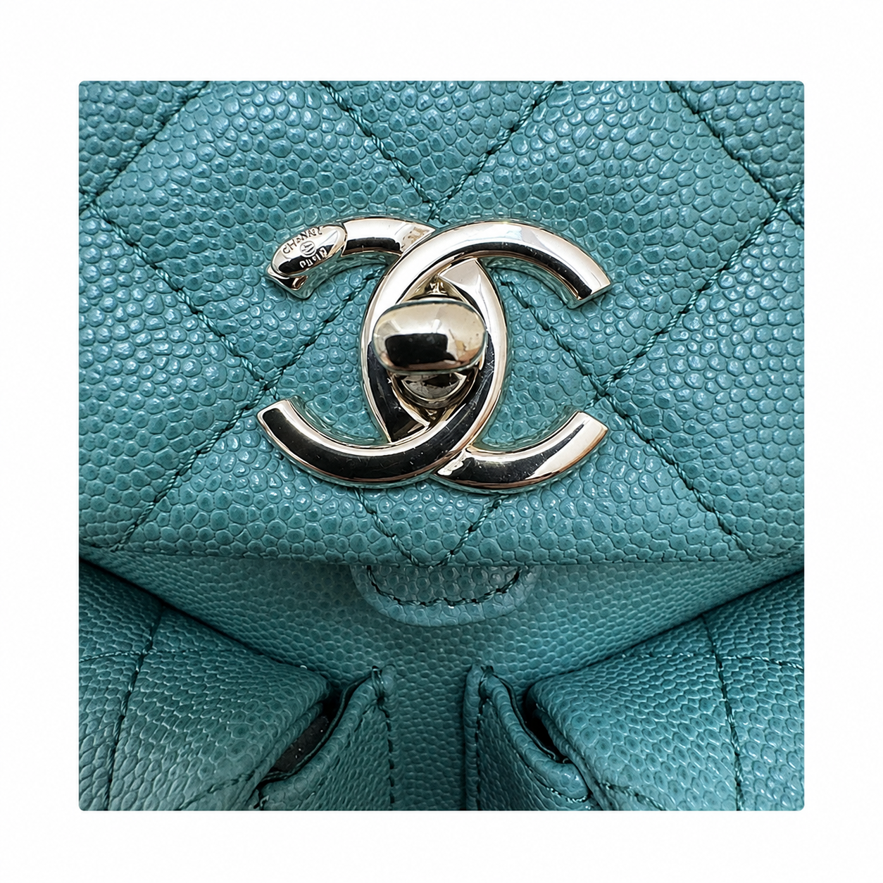 Chanel Duma Caviar Backpack | CC Turn-Lock Gold Chain Teal Green — 20.5x20cm