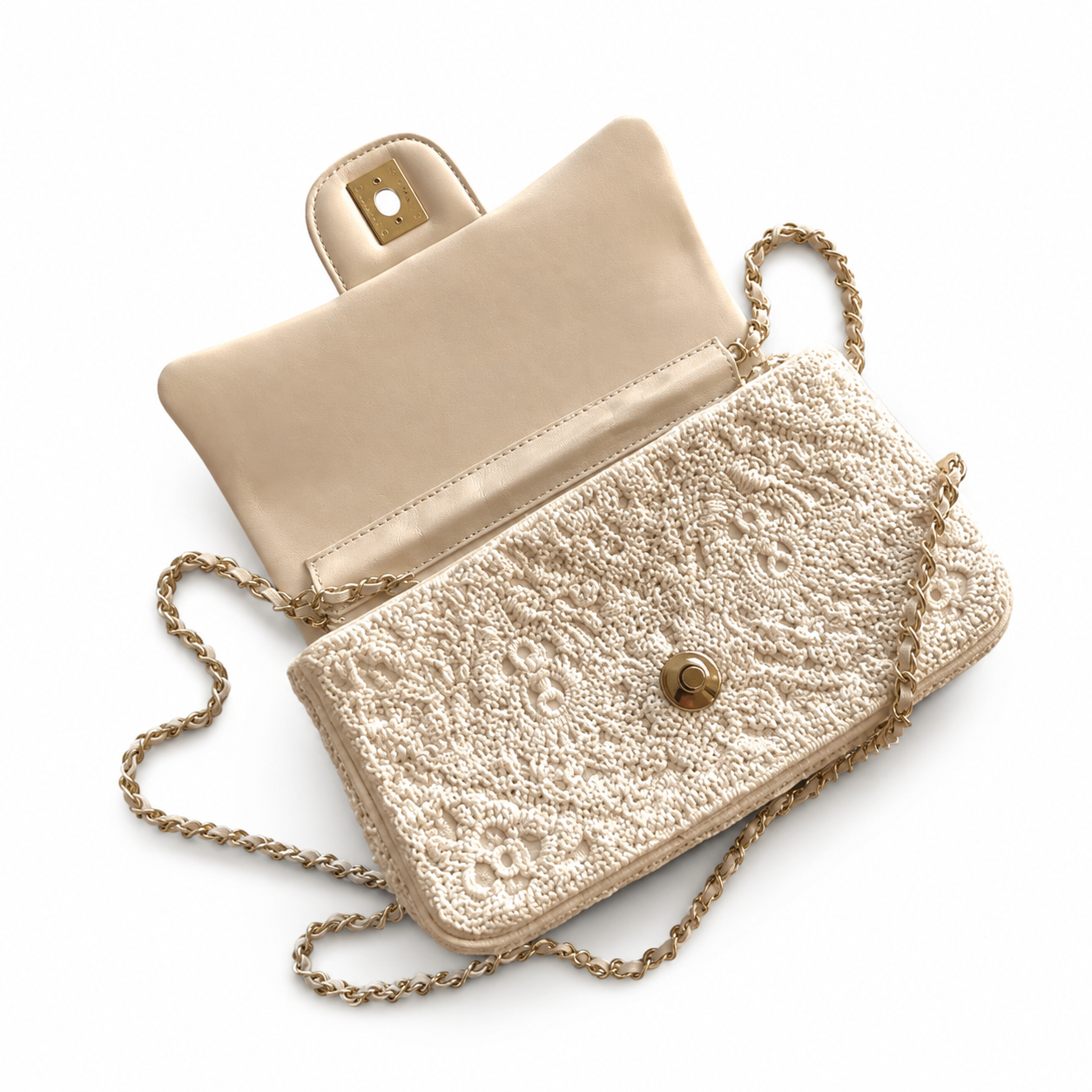 Chanel Ivory Beaded Embroidery Flap Bag | Full-Surface Floral Beadwork & Champagne Gold Hardware