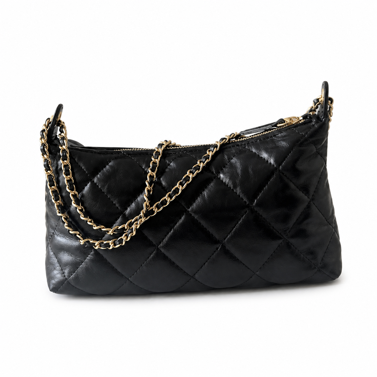 Chanel 22 Soft Pouch Black Aged Shiny Lambskin | Oversized Diamond Quilt & Gold Coin Tag — 26cm