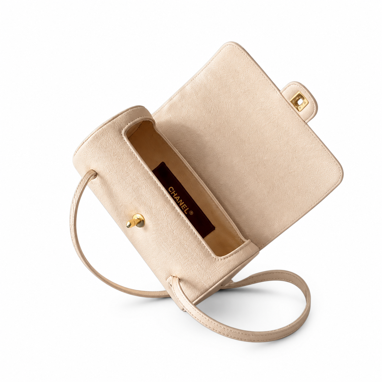 Chanel Beige Caviar Cylindrical Shoulder Bag | Twin Flat Strap — 20cm