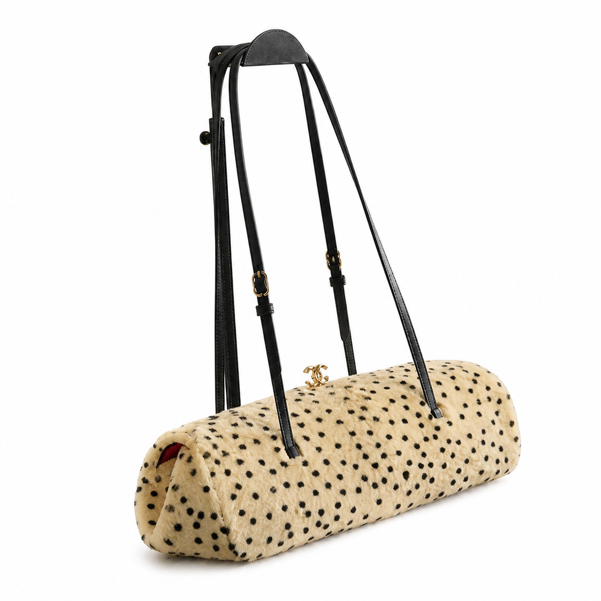 Chanel CC Polka Dot Shearling Flap Tote | Cream & Black Gold CC — 36cm