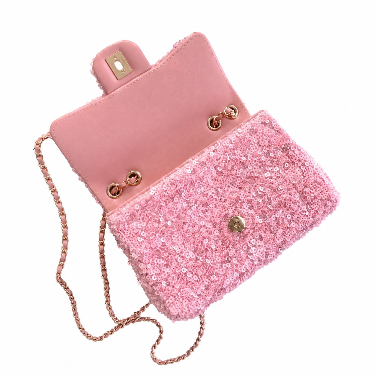 Chanel Small Flap Bag Candy Pink Full-Coverage Large Sequin | Gold CC Turn-Lock — 20cm