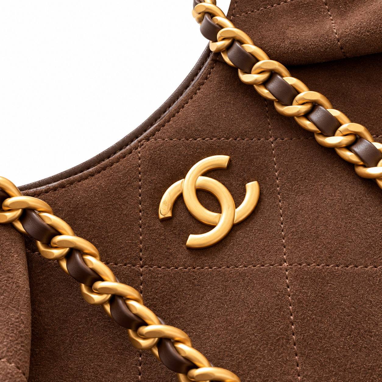Chanel Quilted Suede Large Hobo Bag Brown 29×35×13cm
