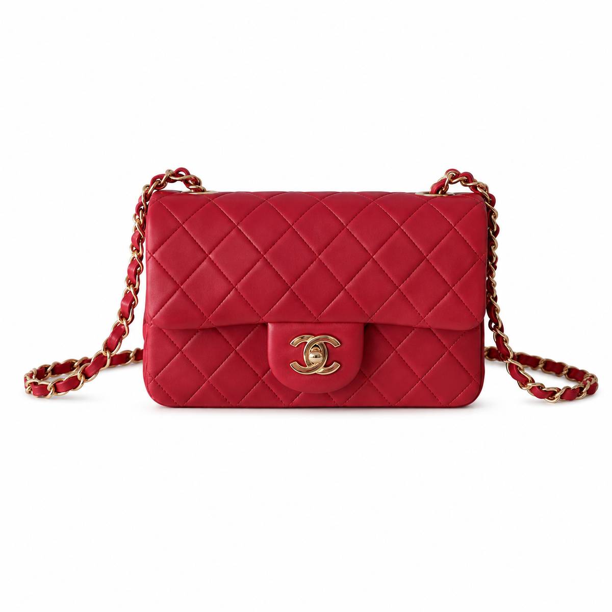 Chanel Red Lambskin Classic Double Flap Bag | Gold CC Turn-Lock & Tonal Red Chain