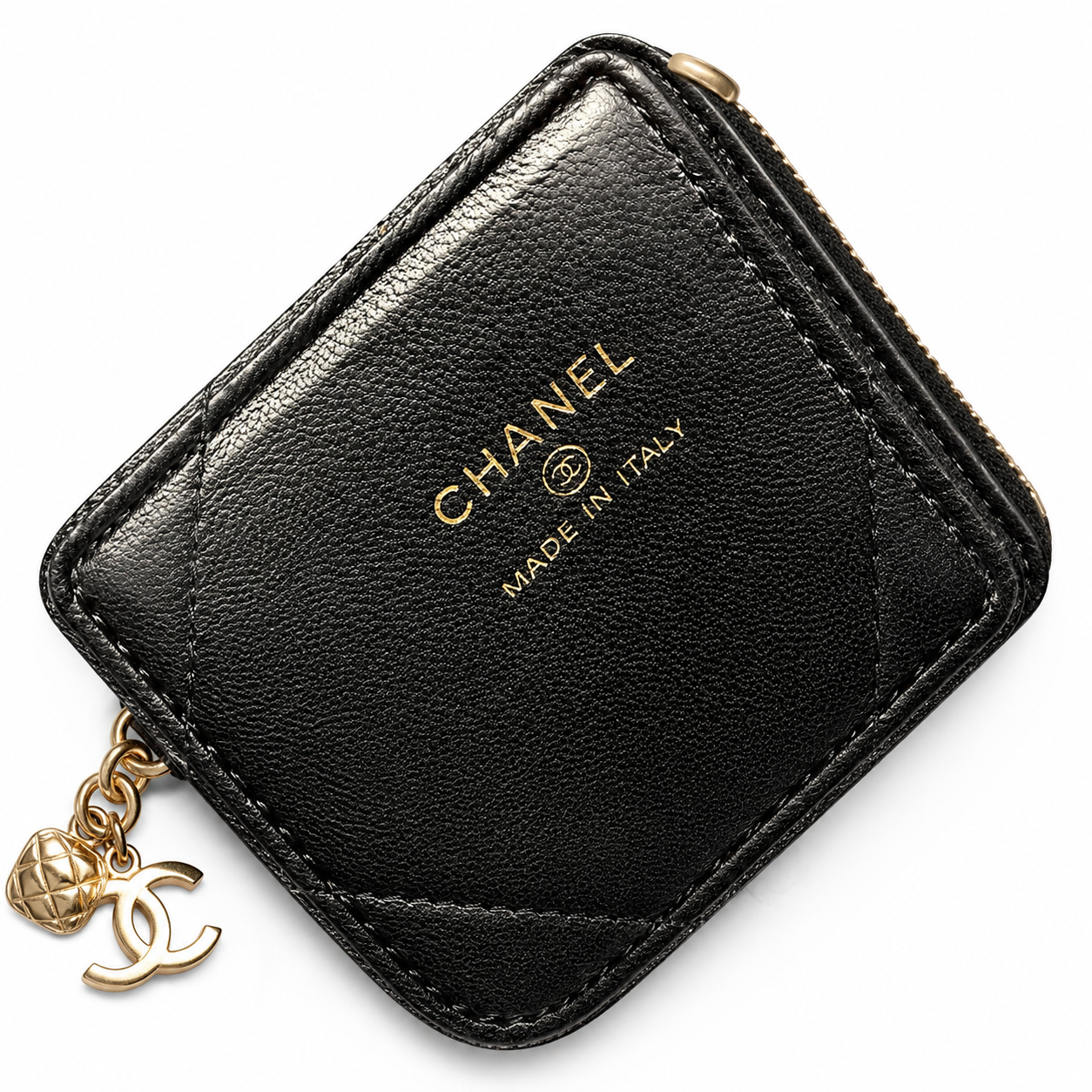 Chanel Quilted Vanity Case | Mirror Pearl Crystal Chain Silver CC Black — 11x8.5cm