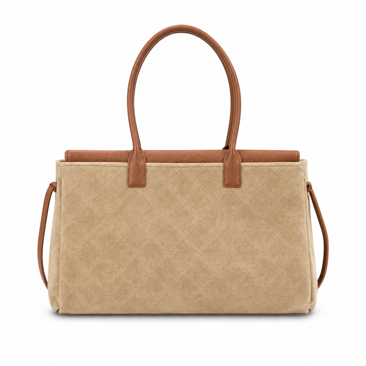Chanel Medium Executive Tote Beige Quilted Suede & Cognac Leather | Gold CC Turn-Lock — 38cm