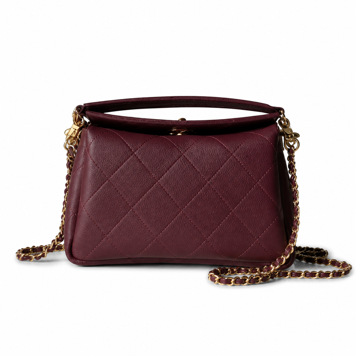 Chanel Burgundy Quilted Lambskin Top Handle Crossbody | Gold CC & CHANEL Tag — 23cm
