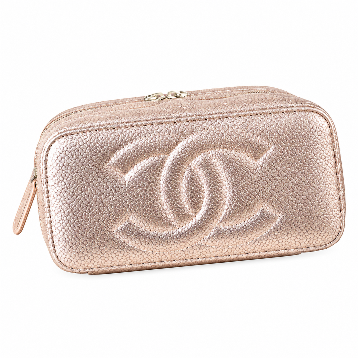 Chanel Quilted Metallic Caviar Vanity Case Rose Gold 17cm