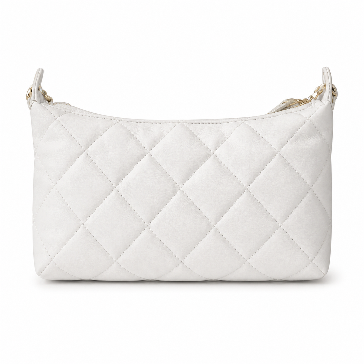 Chanel White Quilted Lambskin Hobo | Draped Gold Chain & Quilted Oval Charm — 26cm