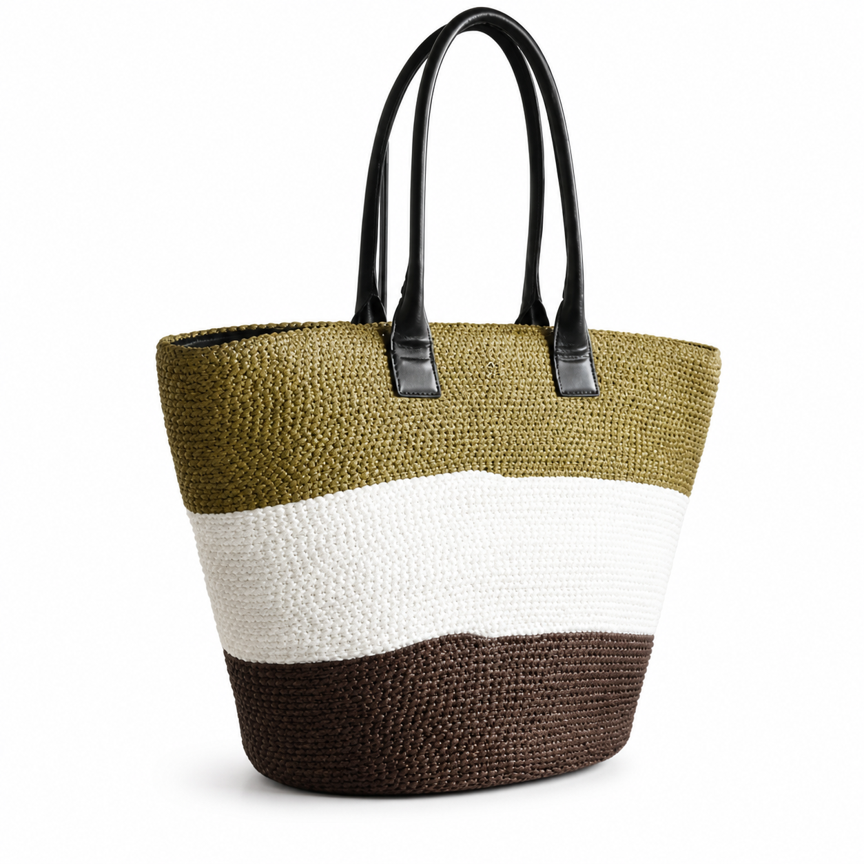 Chanel Olive, Ivory & Espresso Raffia Market Tote | Brown CC on White — 58cm