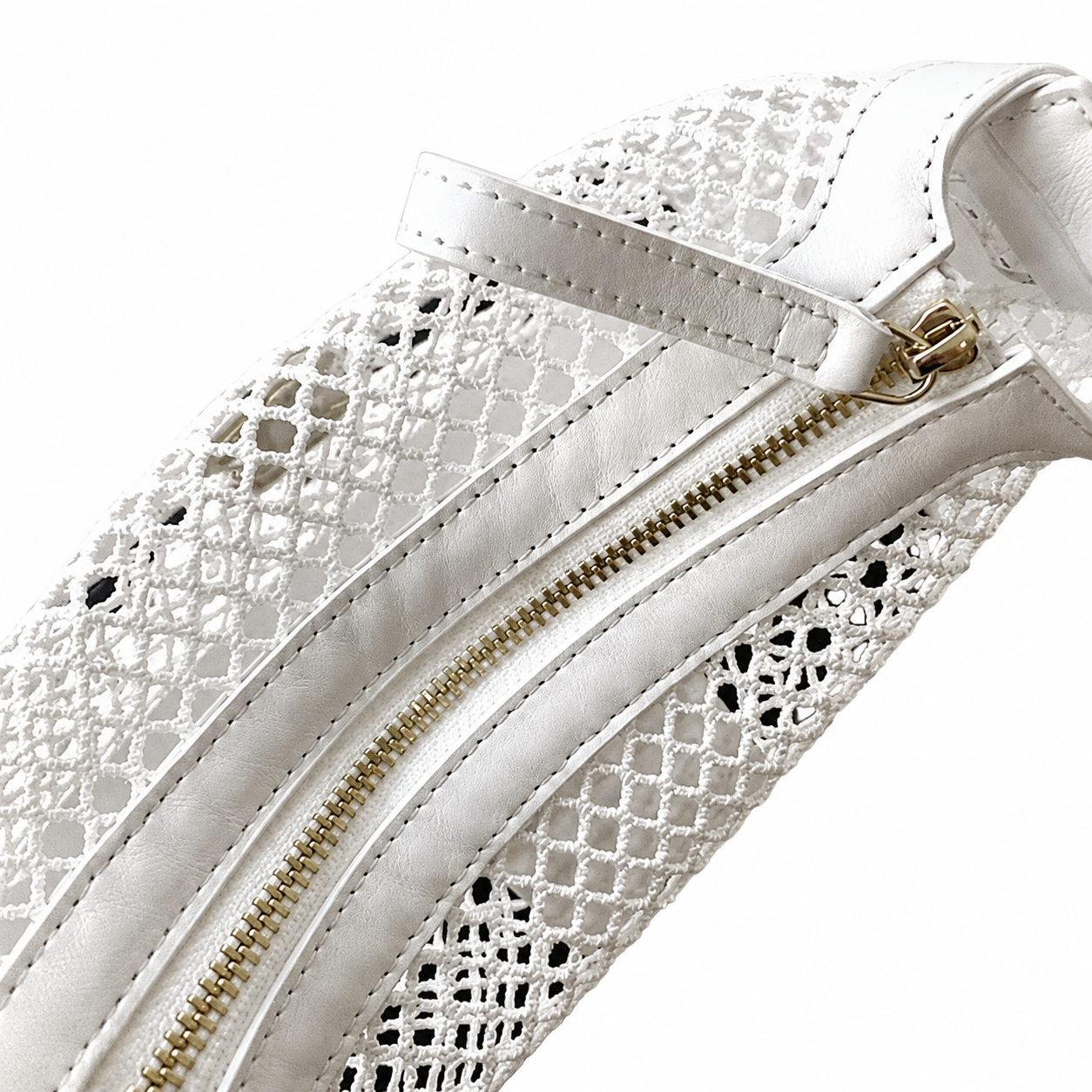 Chanel White Quilted Leather & Mesh Crescent Hobo Bag | Dual-Layer Construction & Silver Zip
